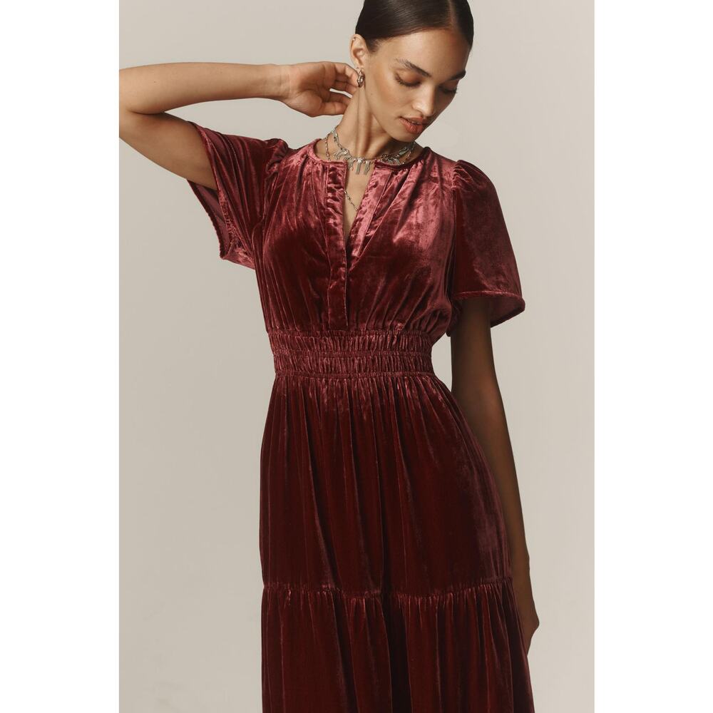Anthropologie Velvet Maxi Dress in Deep Red